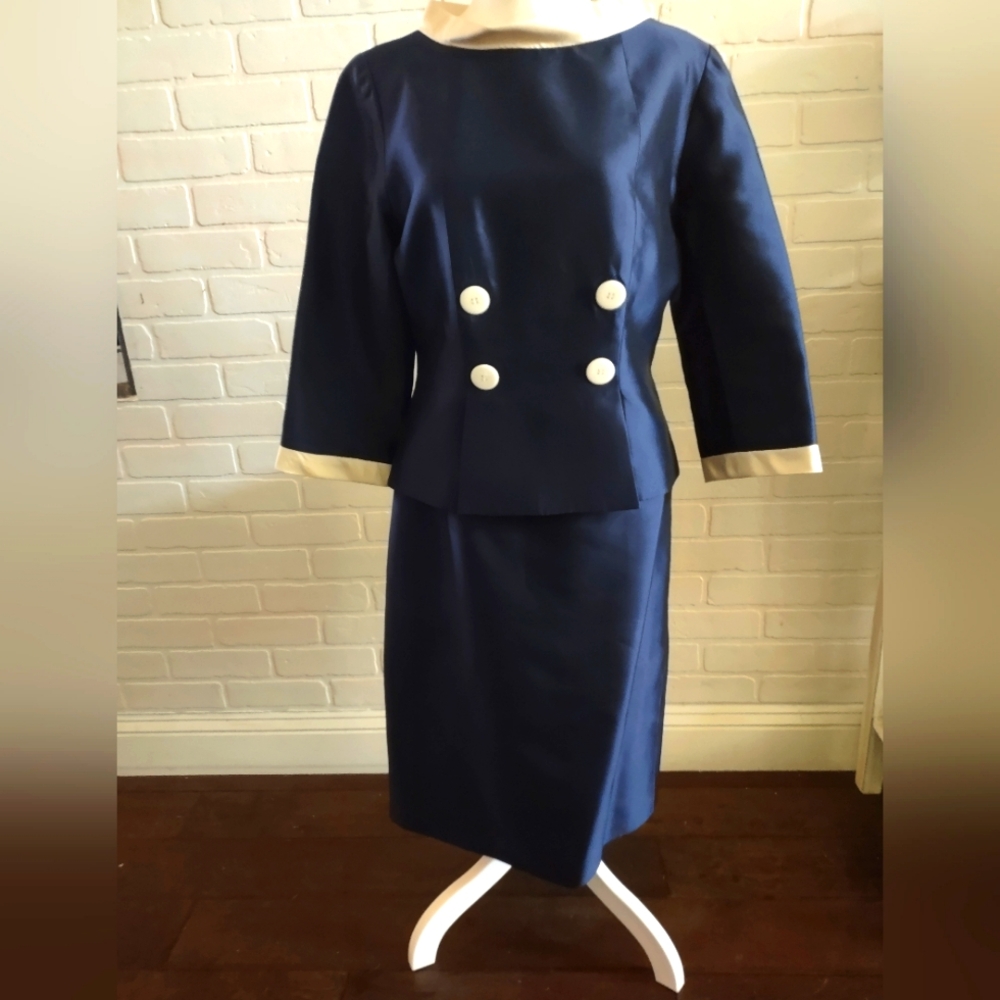 Navy 2 Piece Retro Looking Silk Suit